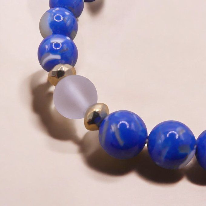 Howlite teintée Bleu et Cristal de Roche