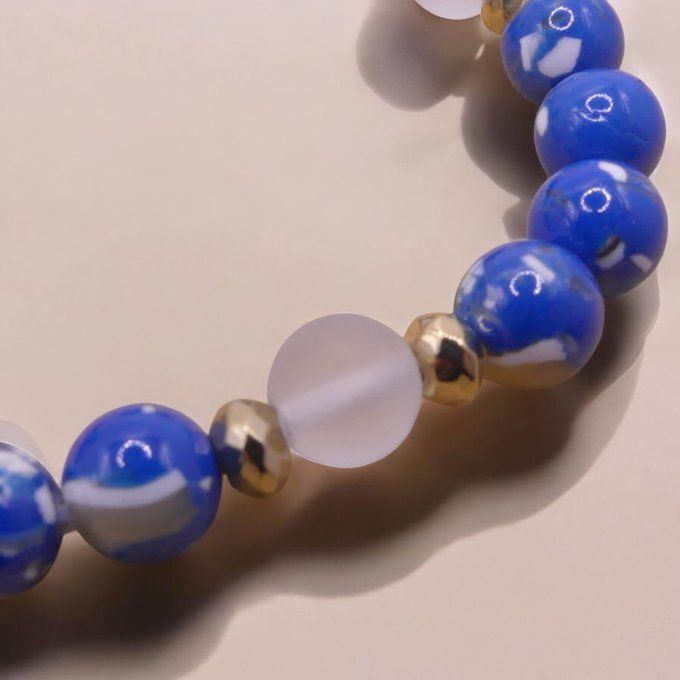 Howlite teintée Bleu et Cristal de Roche