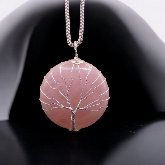 Collier Arbre de Vie en Quartz Rose