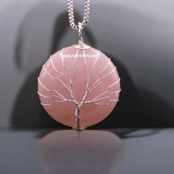 Collier Arbre de Vie en Quartz Rose