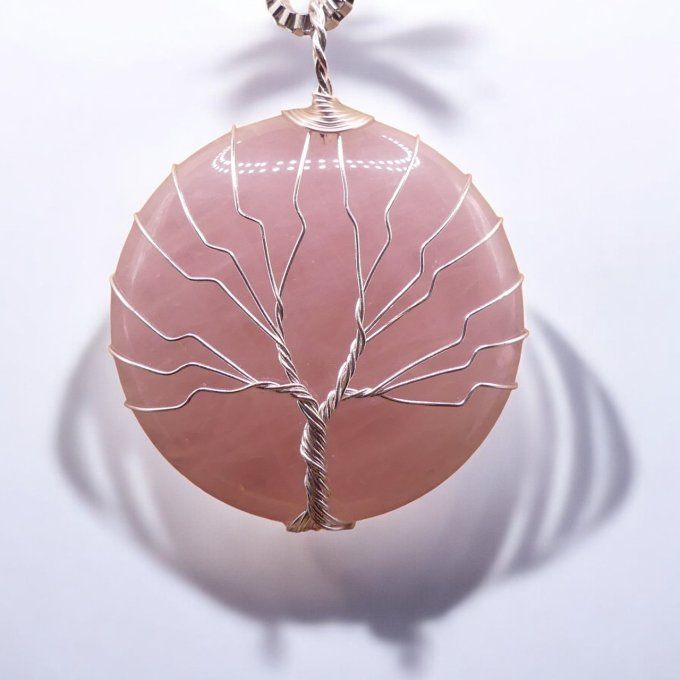 Collier Arbre de Vie en Quartz Rose