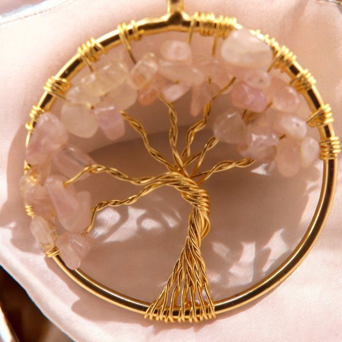 Collier Arbre de Vie en Quartz Rose