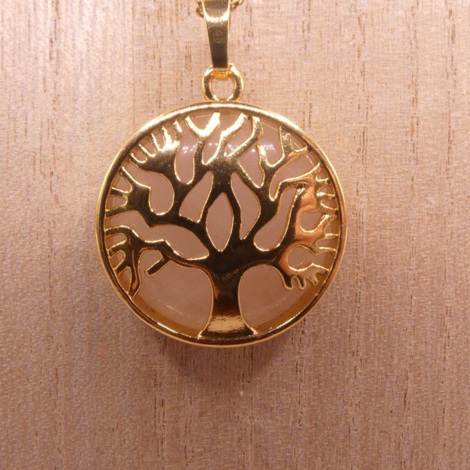 Collier Arbre de Vie en Quartz Rose 