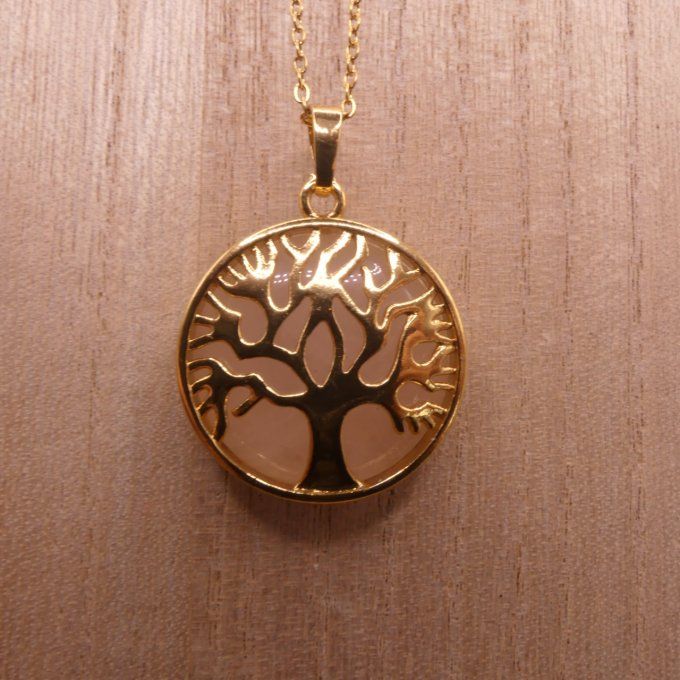 Collier Arbre de Vie en Quartz Rose 