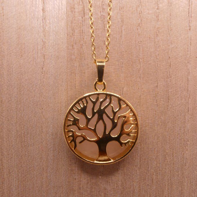 Collier Arbre de Vie en Quartz Rose 